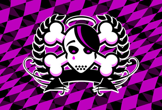 Emo / Punk Emblem With Crosbones And Stylized Skull. Vector Illustration.