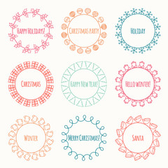 Set of 2016 Christmas season hand drawn vector line border and