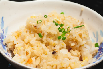 Close up garlic fried rice.