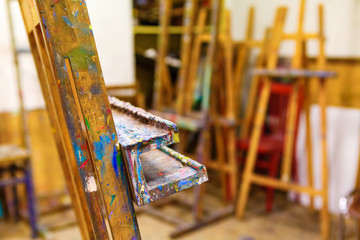 Easel smeared with paint