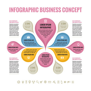 Infographic Business concept - abstract background - creative vector Illustration with colorful petals and Icons for presentation, booklet, web page etc. Infographic template. Vector icons set.