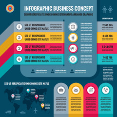 Business infographic concept layout in flat design style for presentation, booklet, website and other design projects. Vector infographic template.