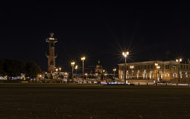 Fototapeta na wymiar Night view of Rostral Column in St. Petersburg
