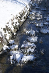 Flu&szlig; mit schneebedecktem Gra&szlig;