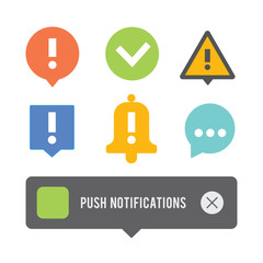 Push notifications elements icons set.