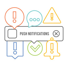 Push notifications linear elements set. Background.