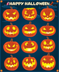 Vintage Halloween poster design with jack o lantern set