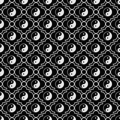 Black and White Yin Yang Tile Pattern Repeat Background