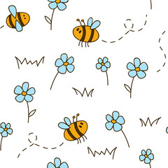 Seamless pattern with cute bees