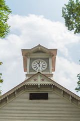 Sapporo city clock tower and blue sky in summer at hokkaido