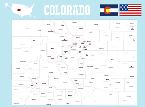 A Large And Detailed Map Of The State Of Colorado With All Counties And County Seats