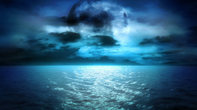 Ocean Moonlight and Clouds (Loop)