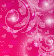 Fototapeta na wymiar Valentine Day template with abstract floral elements and light e