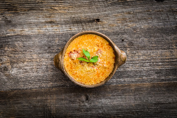 Sope queso on wooden background