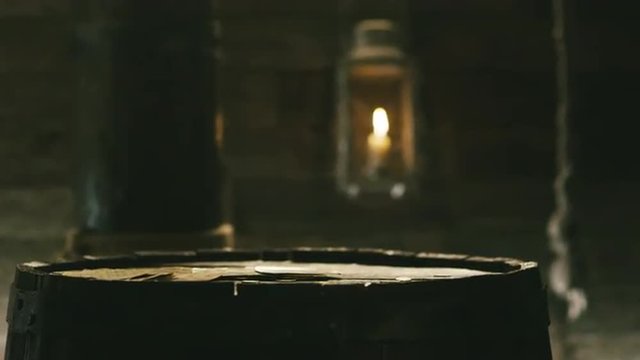 Medieval Sailor Stabbing in Wooden Barrel