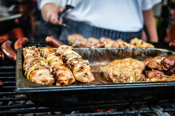 cooking meat on fire