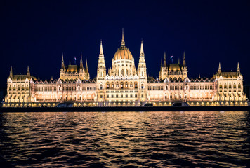 night view on the National Hungarian Parliament