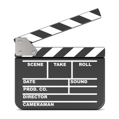 Fototapeta premium Movie clapperboard, opened. 3D render illustration isolated on white background