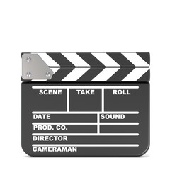 Fototapeta premium Movie clapperboard, closed. 3D render illustration isolated on white background