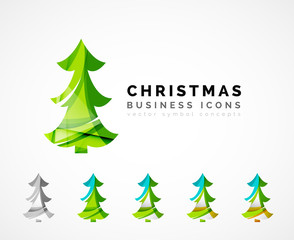 Set of abstract Christmas Tree Icons, business logo concepts