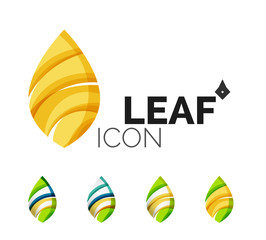 Set of abstract eco leaf icons, business logotype nature