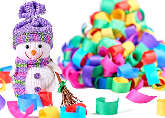 New Year 2016. Happy Snowman, party decoration serpentine