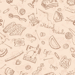 Hobby background. Handmade items seamless pattern.