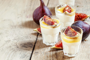 Homemade yogurt with  figs and  honey, selective focus