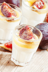 Homemade yogurt with  figs and  honey, selective focus