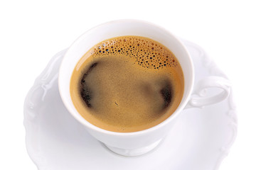 Coffee cup and saucer on a white background