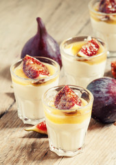 Homemade yogurt with  figs and  honey, selective focus