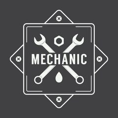 Vintage mechanic label, emblem and logo.