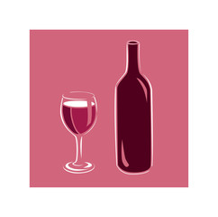 Vector illustration of  a wine glass and bottle