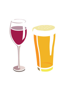 Flat vector image of a wine and beer glass