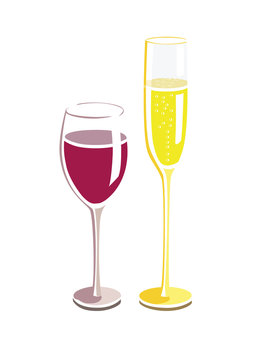 Flat vector image of a wine and champagne glass