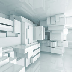 Abstract empty 3d interior with chaotic cubes