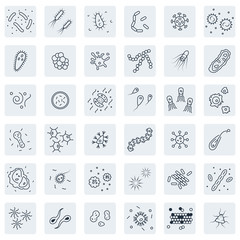 Bacteria and germs  icon  set in thin line style - 91573390