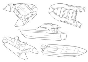 fishing boats line icons