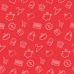 Shopping seamless pattern, vector background in thin line style - 91574905
