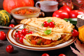 pancakes stuffed with pumpkin,zucchini and minced meat