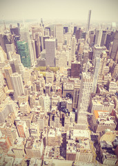 Retro style aerial picture of Manhattan, New York City, USA.