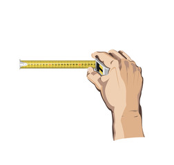 Vector illustration of a man's hand holding a tape measure