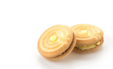 cookie biscuit with cream on white