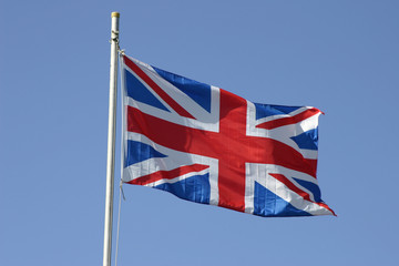 Union Jack flag flying on a flagpole