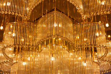 Close up of chandelier in room.