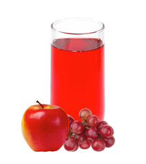 Apple and grape juice in glass isolated on white