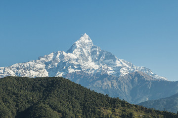 Fototapeta na wymiar Machhapuchchhre mountain - Fish Tail in English is a mountain in the Annapurna Himal, Nepal