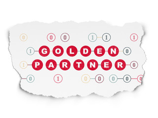Finance concept: Golden Partner on Torn Paper background