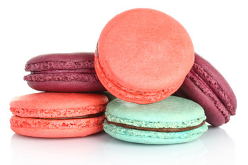 French macaroons on white background