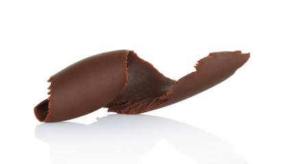 Chocolate shaving on white background
